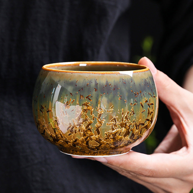 Taza de té de cerámica marrón colorida con Buddha Stones, tazón de té de Kung Fu