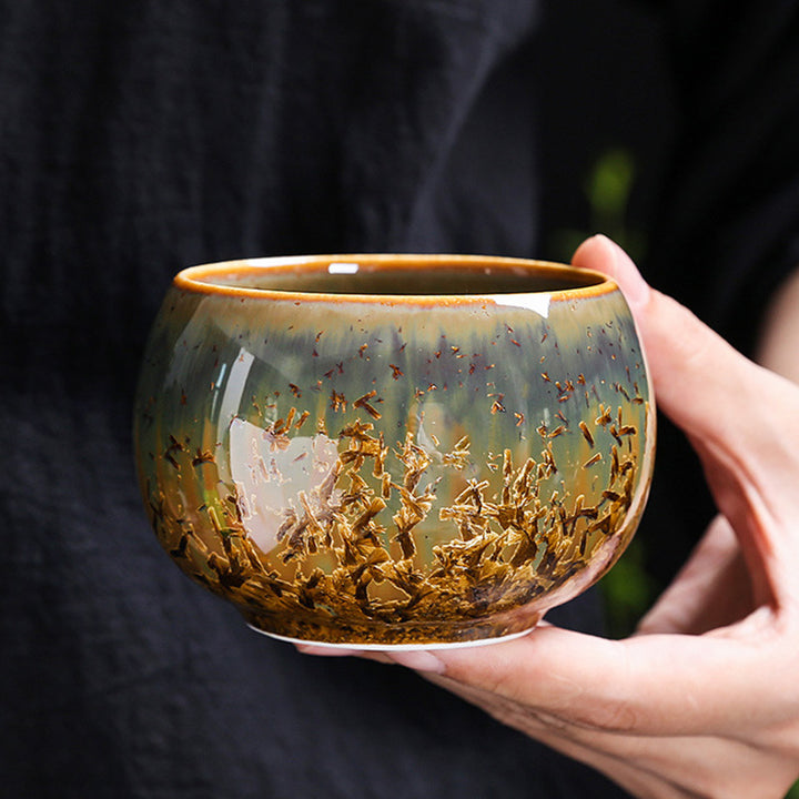 Taza de té de cerámica marrón colorida con Buddha Stones, tazón de té de Kung Fu
