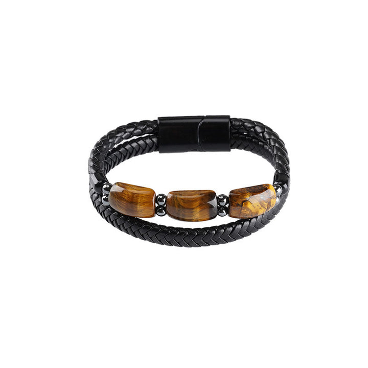 Pulsera de cuero con hebilla magnética y protección de ojo de tigre natural con Buddha Stones