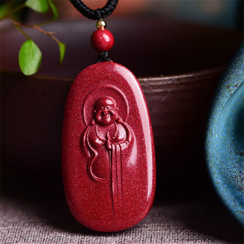 Buddha Stones, Buda sonriente, Yin Yang, calabaza del zodiaco chino, colgante de collar con bendición de cinabrio Natural - Buda sonriente 38*21*8 mm - image 1