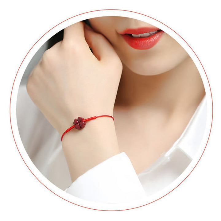 Pulsera trenzada hecha a mano con Buddha Stones, flor de ciruelo, trébol de cuatro hojas, PiXiu, loto, pez Koi, cinabrio