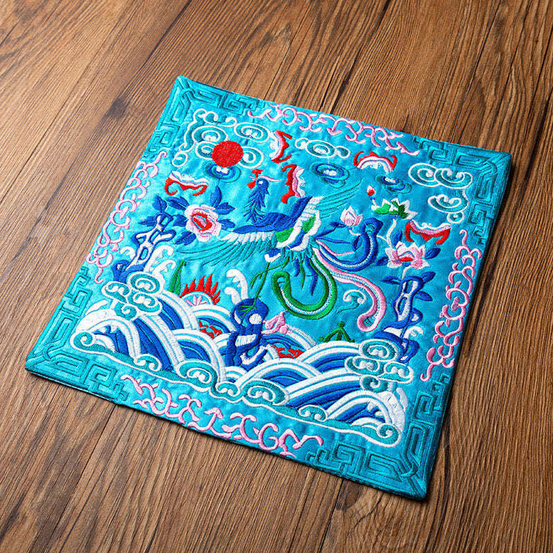 Alfombrilla para taza bordada con Buddha Stones , dragón Fénix, Kirin, posavasos para taza de té, tapete para té Kung Fu