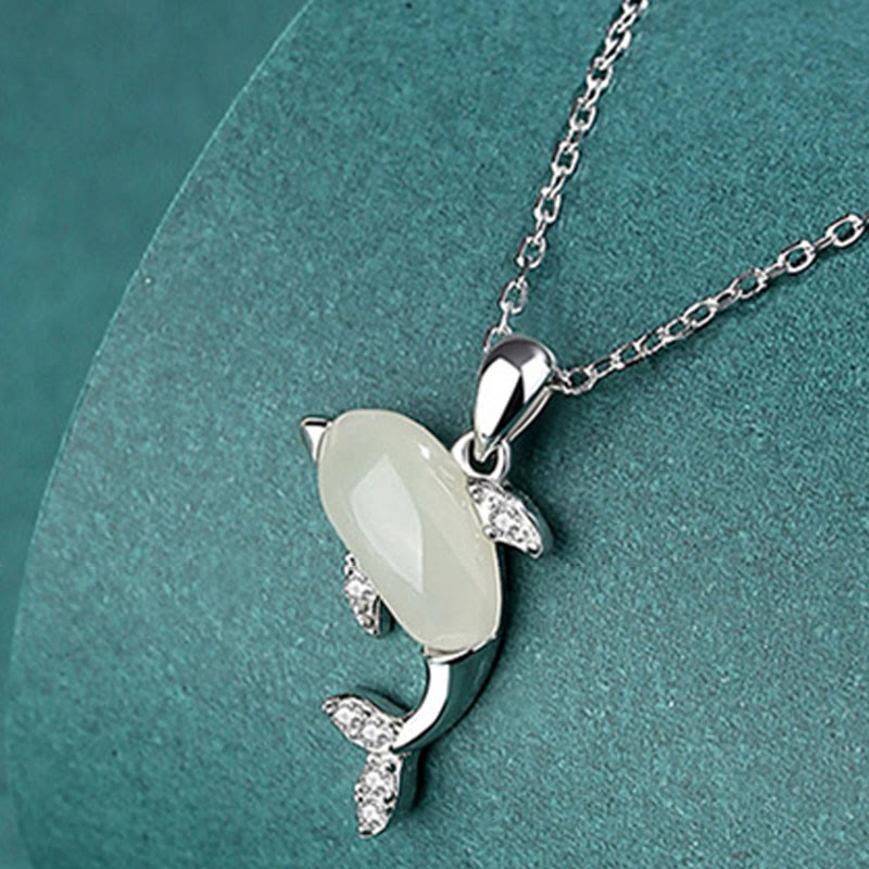 Juego de pendientes y anillo con colgante de plata de ley 925 con Buddha Stones , bonito delfín, Jade hetiano, ágata roja, suerte