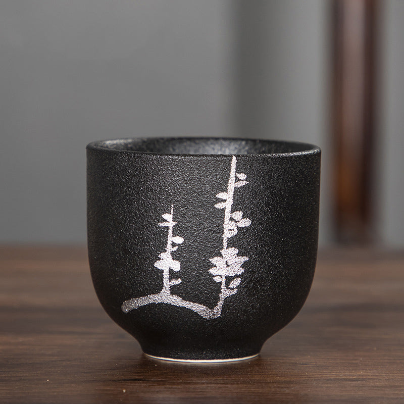 Buddha Stones, flor de loto pintada a mano, crisantemo de bambú, cerámica negra, taza de té de cerámica, taza de té de Kung Fu 95ml