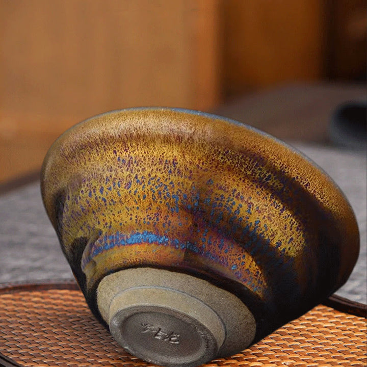 Taza de té de cerámica esmaltada de Vía Láctea colorida Jianzhan chino con Buddha Stones, taza de té Tenmoku Kung Fu