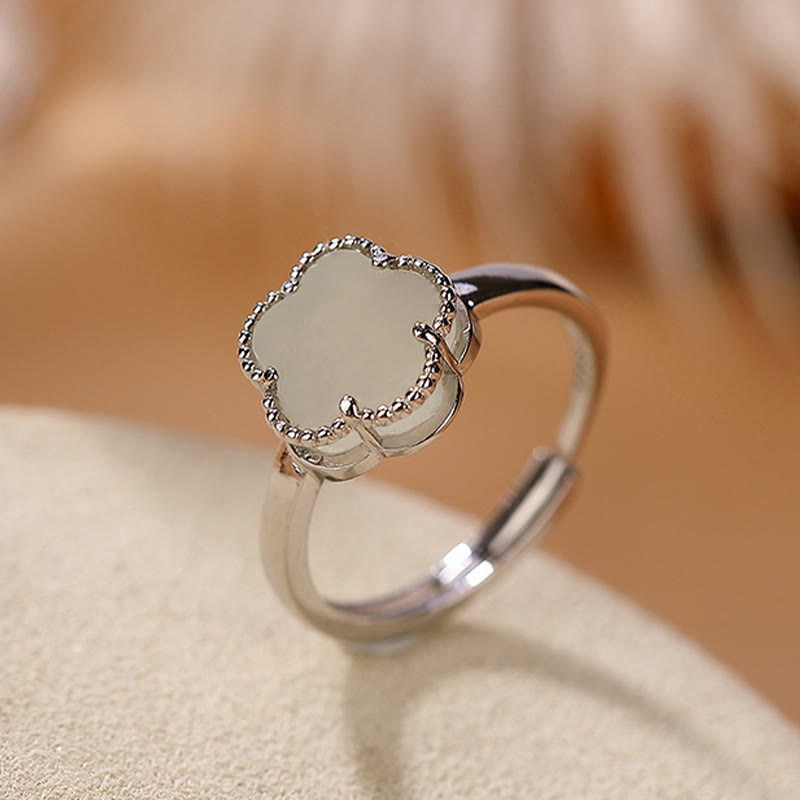 Juego de anillos y collar con colgante de flor de jade hetiano natural chapado en plata de ley 925 con Buddha Stones