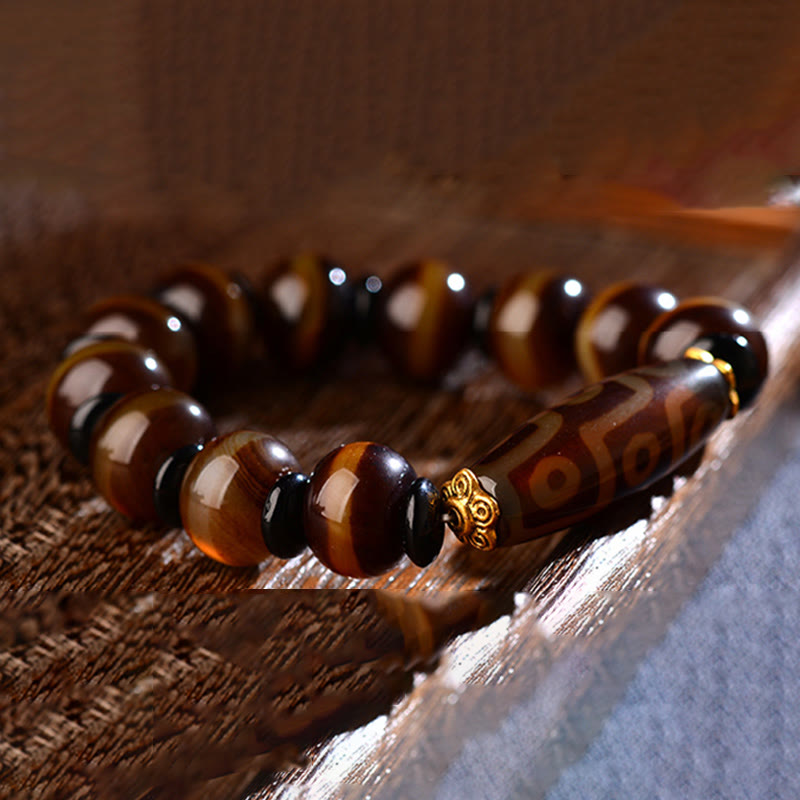 Pulsera de bendiciones de riqueza de ágata con cuentas Dzi de nueve ojos naturales tibetanas de Buddha Stones