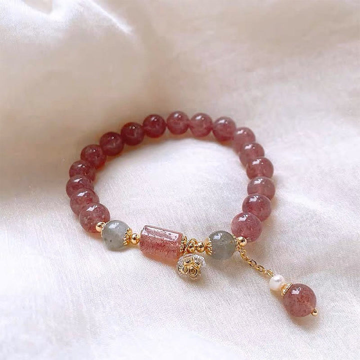 Pulsera con dije positivo de flor de circonita de cuarzo fresa natural con Buddha Stones
