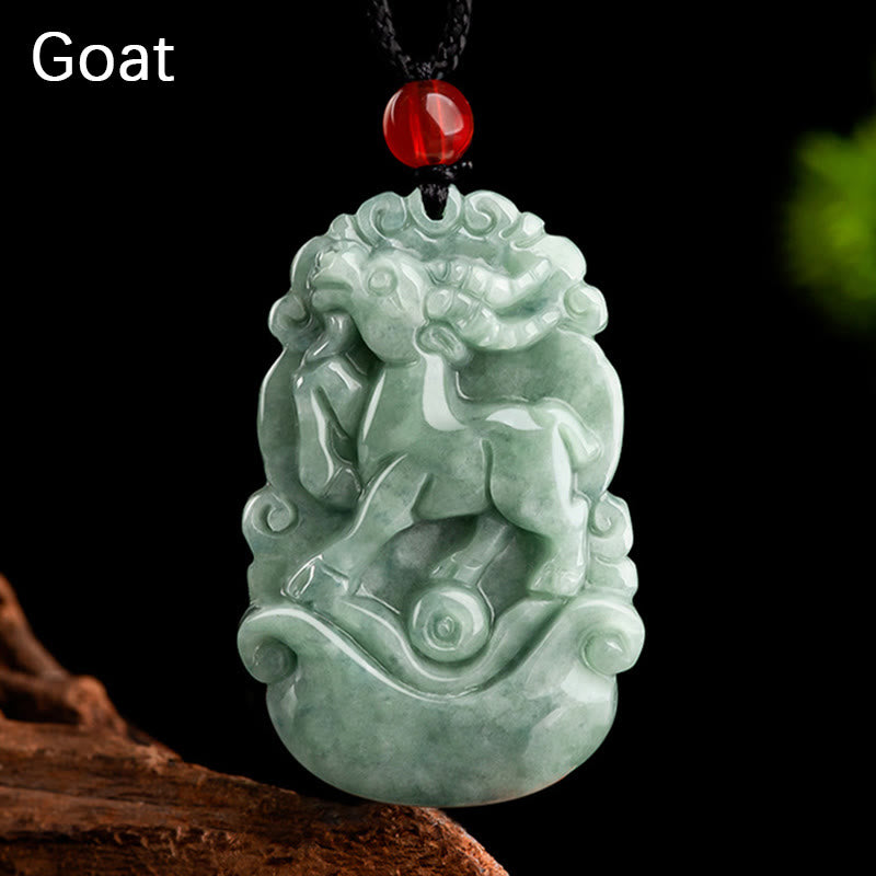 Buddha Stones Jade verde natural 12 Zodíaco chino Suerte Prosperidad Collar Colgante - Cabra - image 16