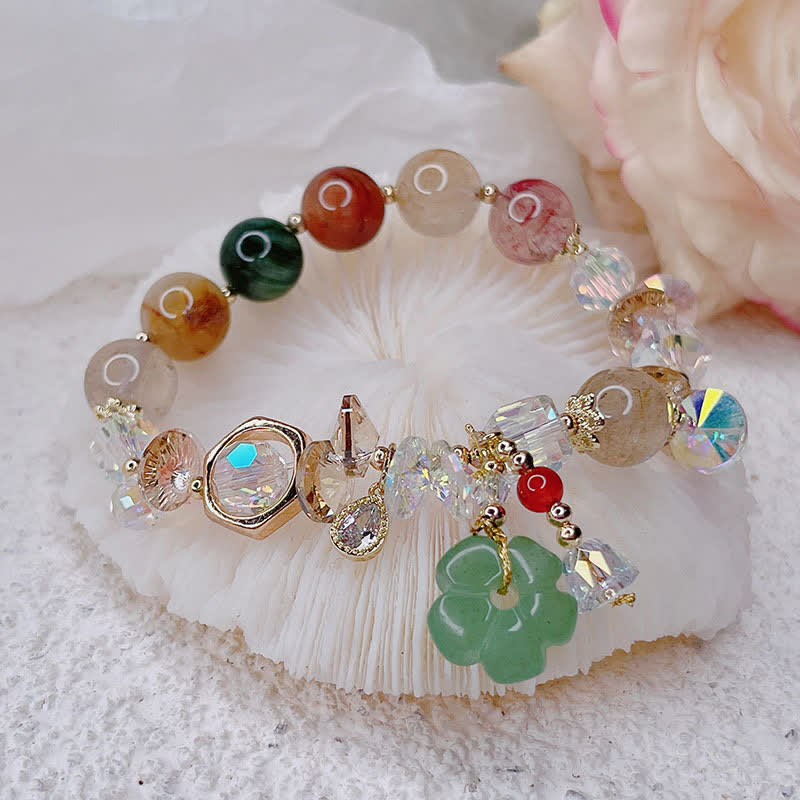 Pulsera de la suerte con cuentas de flores de aventurina verde, Buddha Stones - Piedra preciosa colorida - image 0