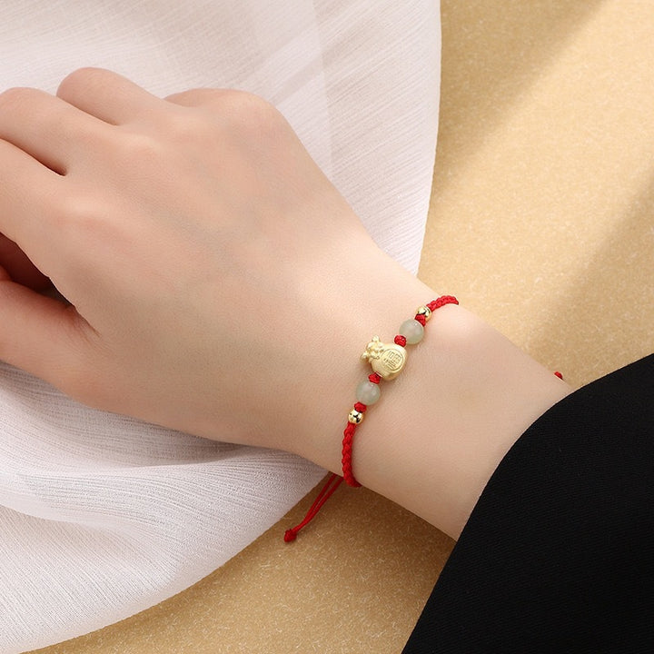 Pulsera trenzada de la suerte con cuentas de jade y bolsa de dinero de la suerte con Buddha Stones