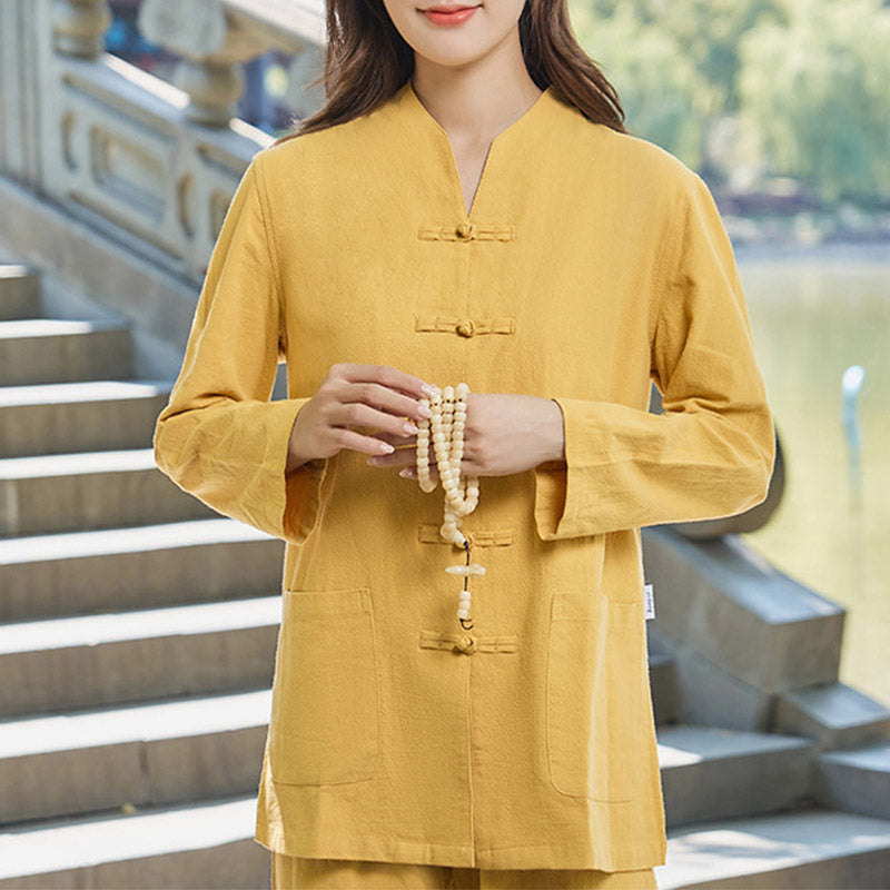 Conjunto de ropa de lino y algodón para mujer, uniforme de oración, meditación, Yoga, práctica Zen espiritual , Buddha Stones - Oro - US18, UK/AU22, EU50 (6XL) - image 17