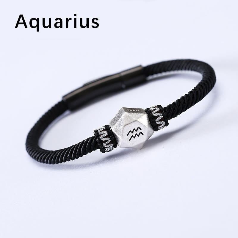 Pulsera de hilo hecha a mano con protección de las 12 constelaciones del zodíaco de plata de ley 999 con Buddha Stones