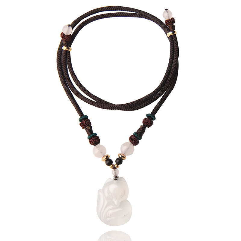 Collar con colgante de cadena de armonía con cuentas de cristal rosa de zorro de calcedonia con Buddha Stones