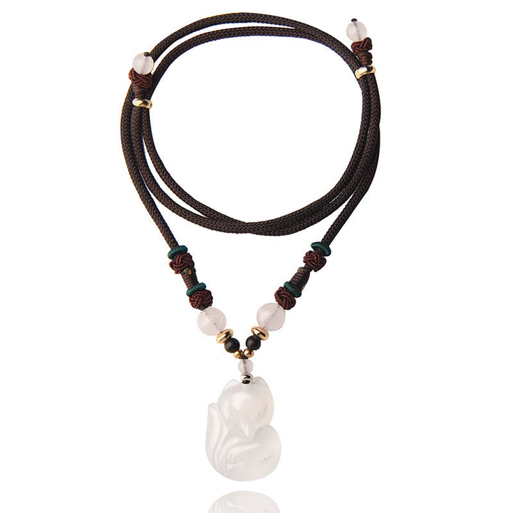 Collar con colgante de cadena de armonía con cuentas de cristal rosa de zorro de calcedonia con Buddha Stones