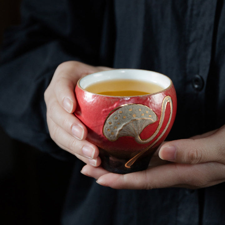 Taza de té de Kung Fu con Buddha Stones , vaina de loto grabada