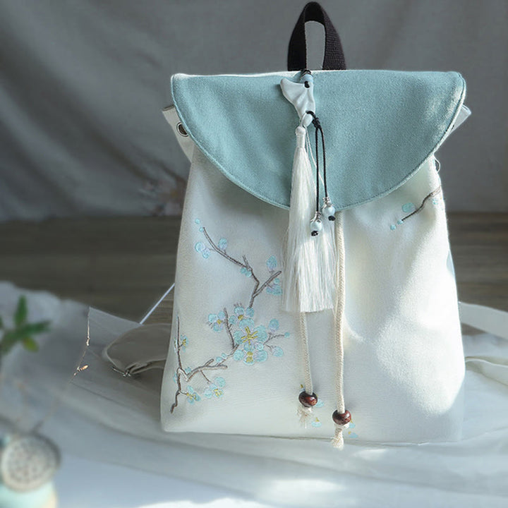 Mochila de lona de gran capacidad bordada hecha a mano con Buddha Stones