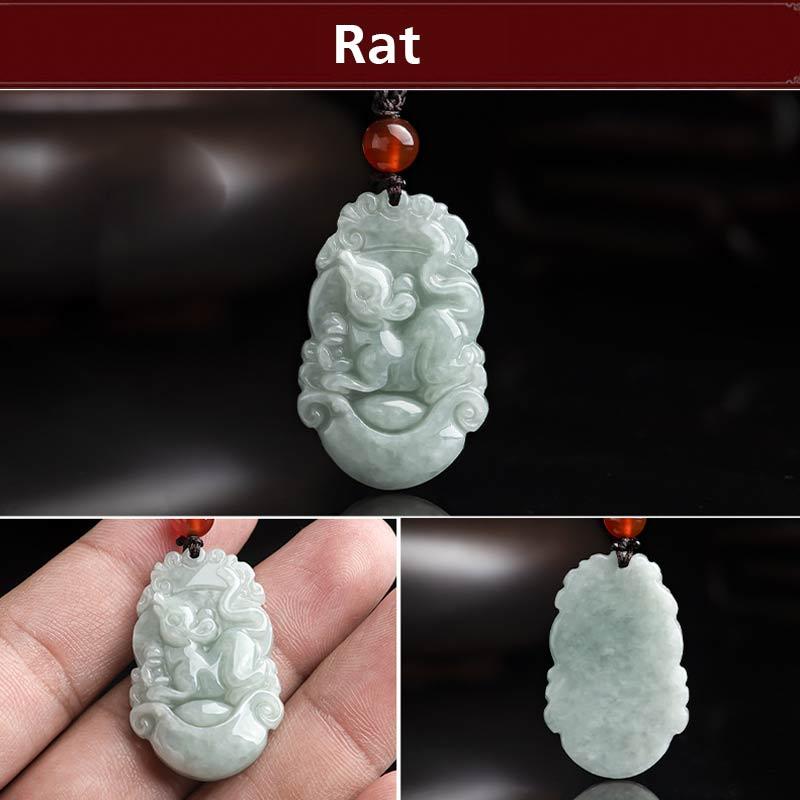 Collar con colgante de éxito del zodiaco chino con Buddha Stones de jade natural 12 - Rata - image 26