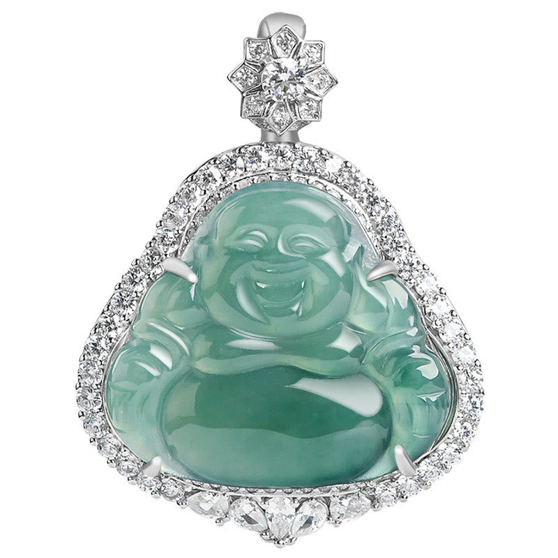 Colgante de cadena de plata de ley 925 con Buddha Stones , Buda sonriente, jade natural, suerte, abundancia - image 7