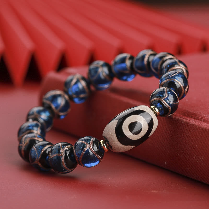 Buddha Stones tibetanas Dzi de nueve ojos, cuentas Dzi de tres ojos, cuentas de vidrio Liuli, pulsera de riqueza