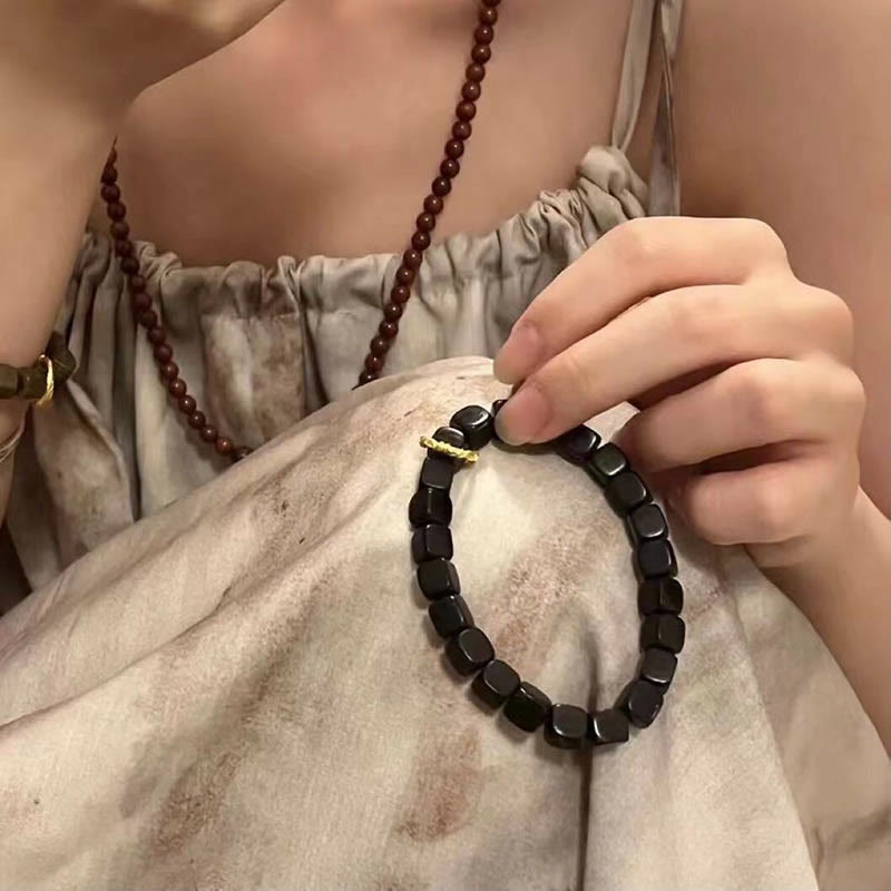 Pulsera de paz y calma con cuentas cuadradas de madera de ébano tibetano con Buddha Stones