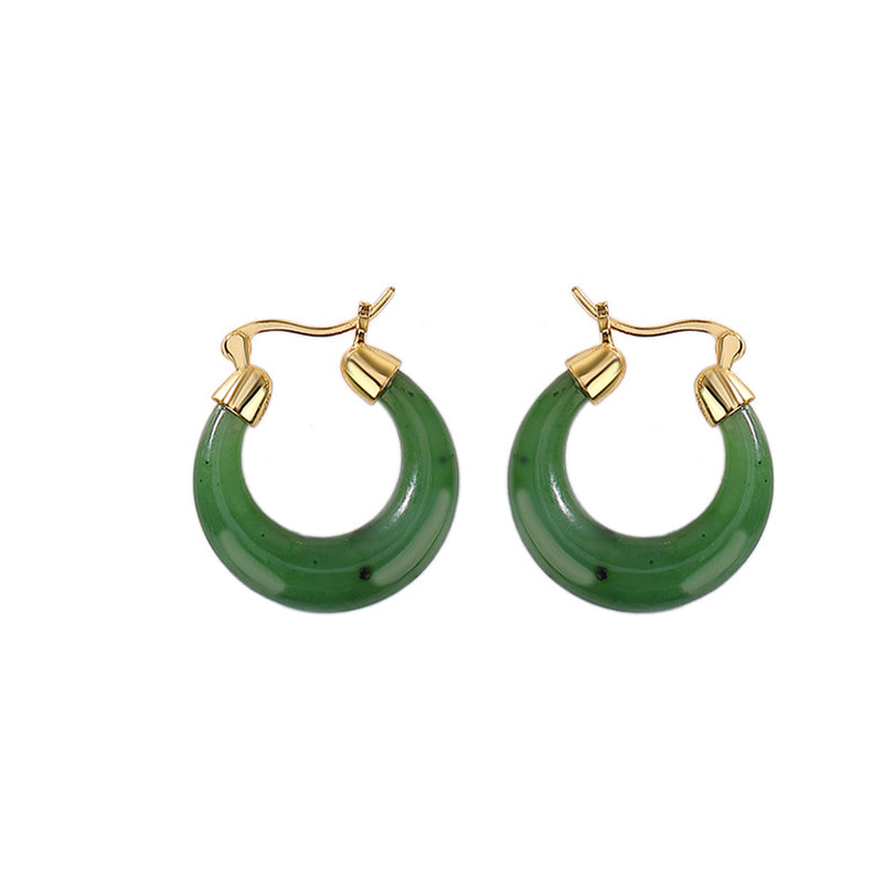 Pendientes colgantes de la suerte de jade cian hetiano redondo natural chapado en plata de ley 925 con Buddha Stones