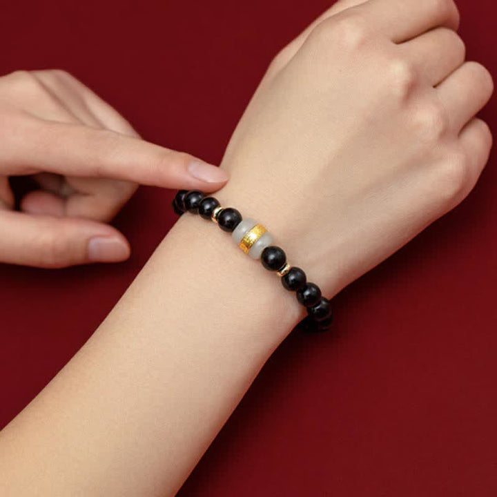 Buddha Stones obsidiana negra Jade Om Mani Padme Hum fuerza pareja pulsera magnética