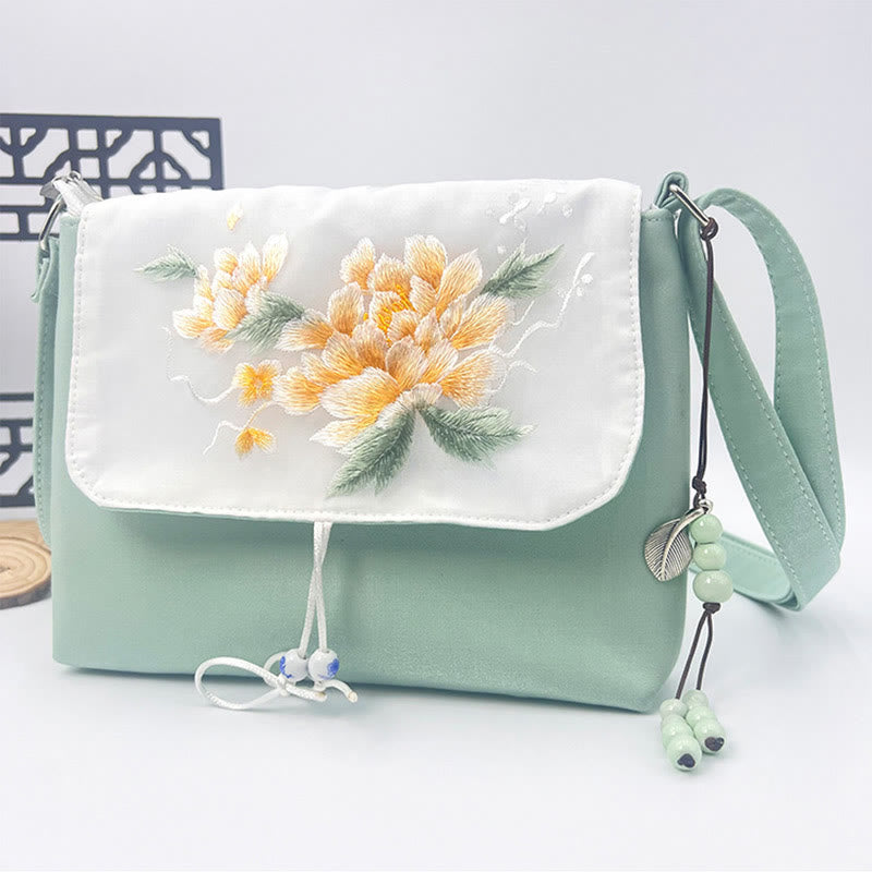 Buddha Stones Camelia bordada Epiphyllum Gardenia Sakura Flores Bolso bandolera Bolso de hombro Bolso para teléfono móvil
