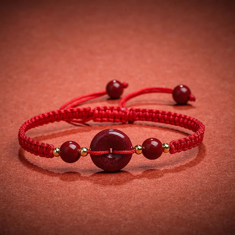 Pulsera de cuerda de bendición con hebilla de paz de cinabrio natural con Buddha Stones