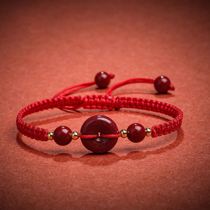 Pulsera de cuerda de bendición con hebilla de paz de cinabrio natural con Buddha Stones