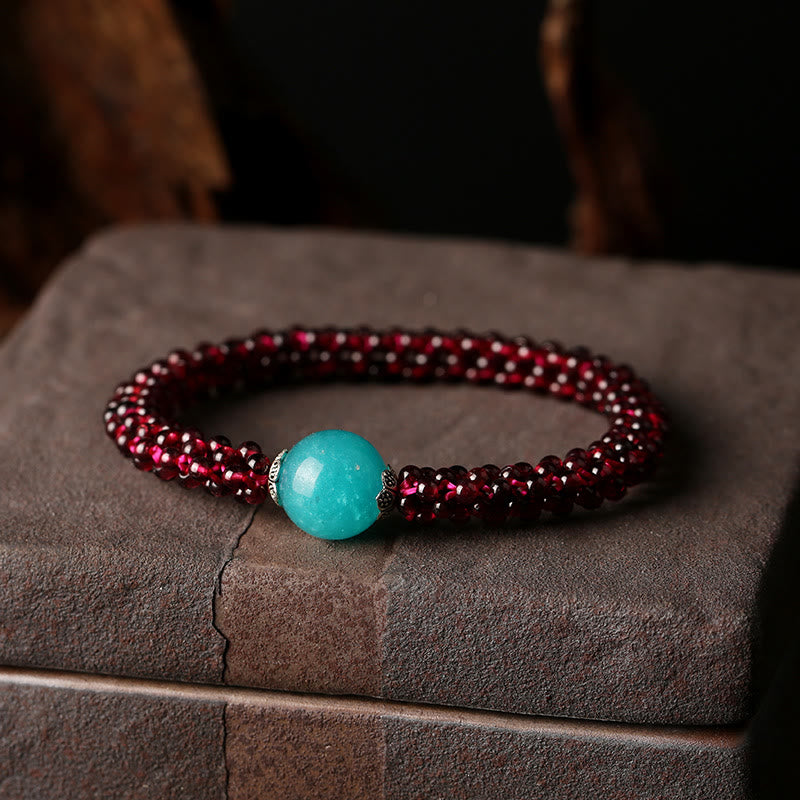 Pulsera de protección de cuentas de amazonita de ágata roja de cristal rosa granate natural con Buddha Stones