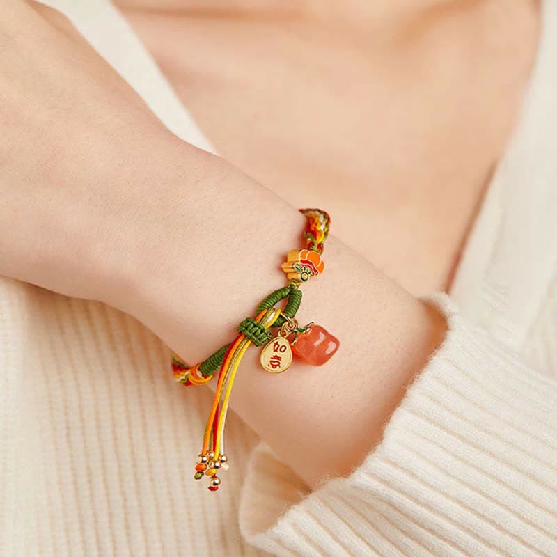 Pulsera de cuerda trenzada con nudo de reencarnación, ágata roja caqui, Buddha Stones