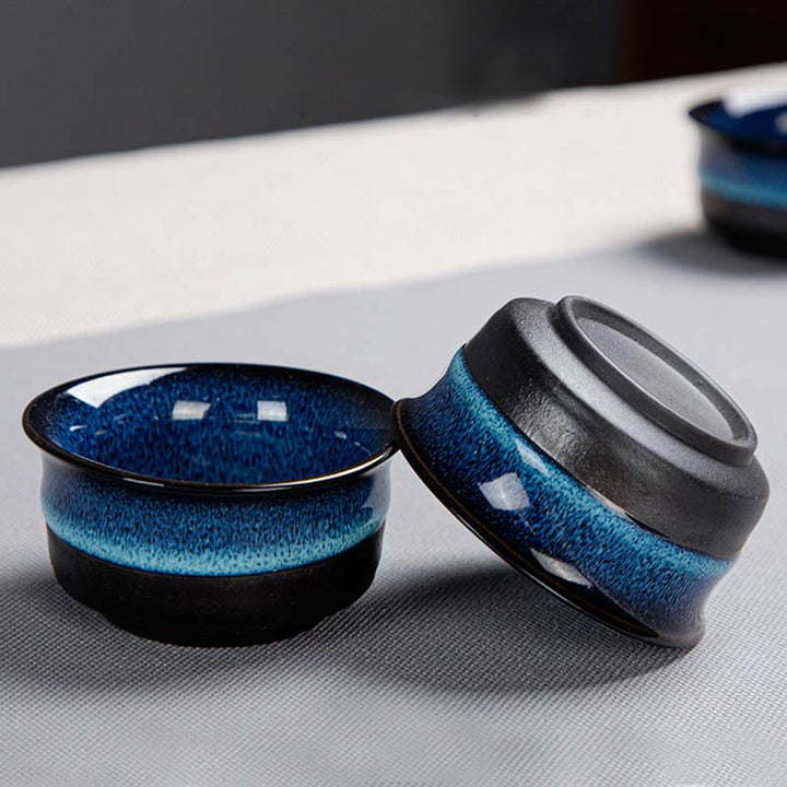 Juego de caja con bolsa de regalo portátil, tetera de cerámica de té Gongfu chino, Color degradado en azul, Buddha Stones - image 14