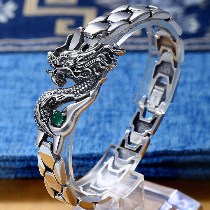 Pulsera de éxito grabada con patrón de dragón vintage de Buddha Stones