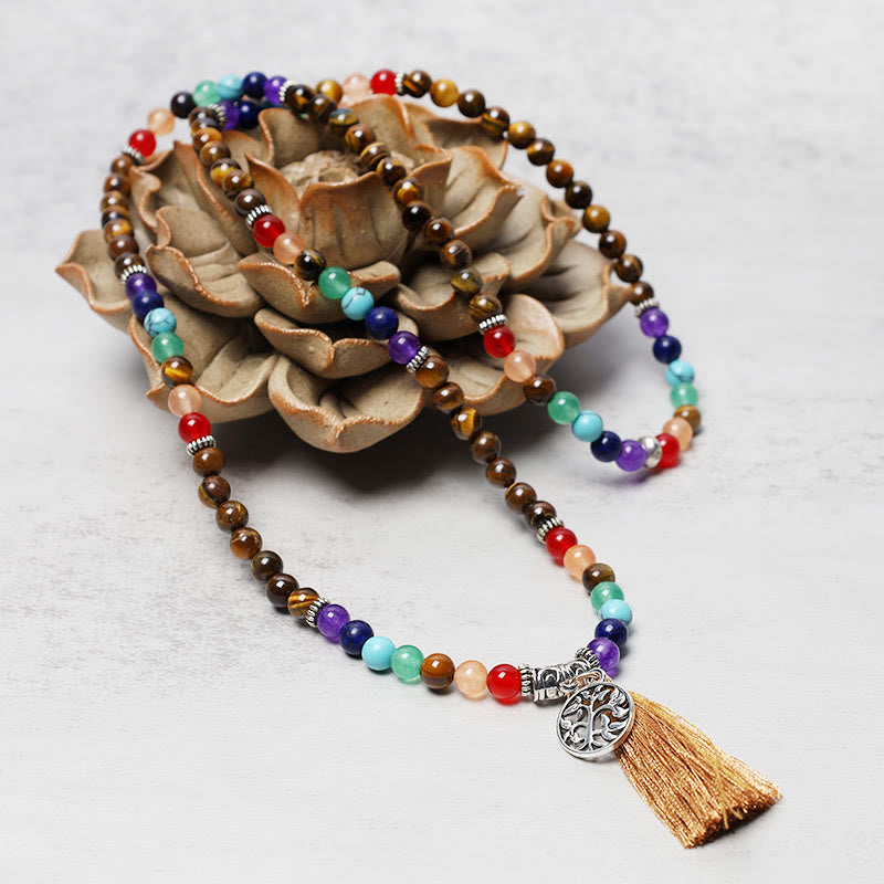 Buddha Stones de cristal curativo Mala cuentas de oración 108 meditación curación pulsera multicapa collar