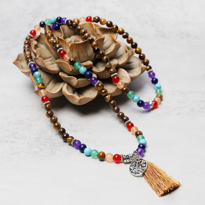 Buddha Stones de cristal curativo Mala cuentas de oración 108 meditación curación pulsera multicapa collar