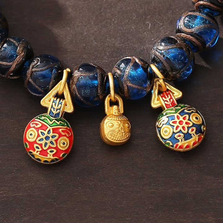 Pulsera de la fortuna con cuentas de cristal Liuli azul, amuleto de la suerte de la bestia tragadora de oro con Buddha Stones