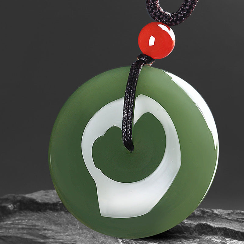 Colgante de cadena de collar de prosperidad con hebilla de paz de jade redondo natural