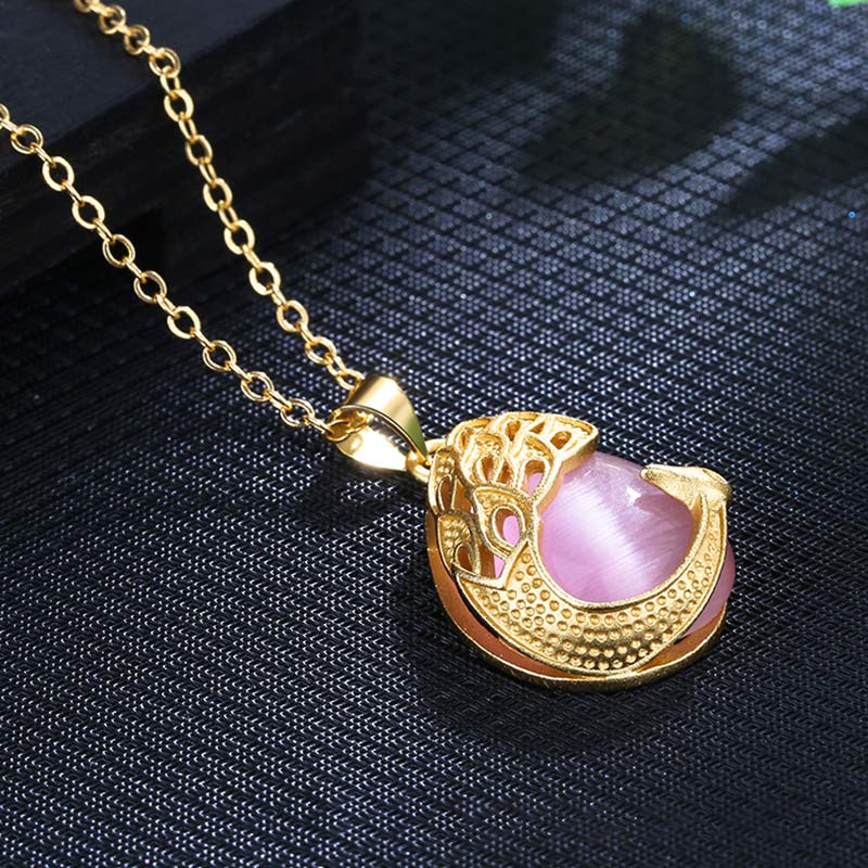 Colgante de collar de amor calmante de cobre de pavo real de Calcedonia Verde de cristal rosa