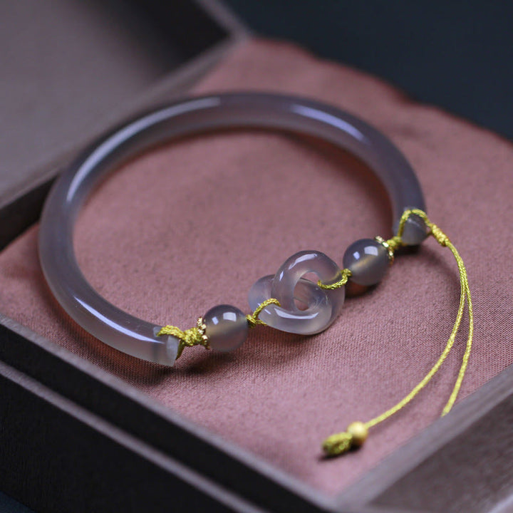 Brazalete de pulsera de equilibrio con hebilla de paz doble de ágata gris natural con Buddha Stones - image 3