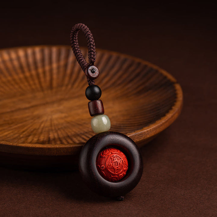Buddha Stones Tíbet Om Mani Padme Hum PiXiu moneda de cobre hoja pequeña sándalo rojo cinabrio protección llavero