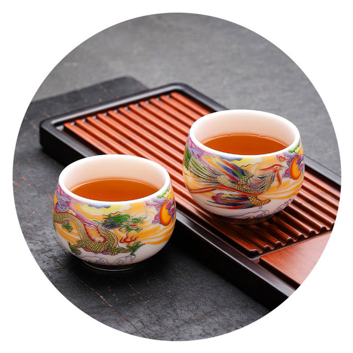 Taza de té de cerámica con Buddha Stones, dragón, Fénix, nubes propicias, sol, olas del océano, taza de té de Kung Fu