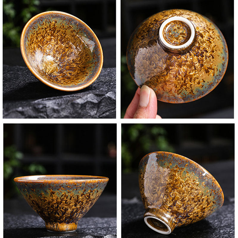 Taza de té de cerámica marrón colorida con Buddha Stones, tazón de té de Kung Fu
