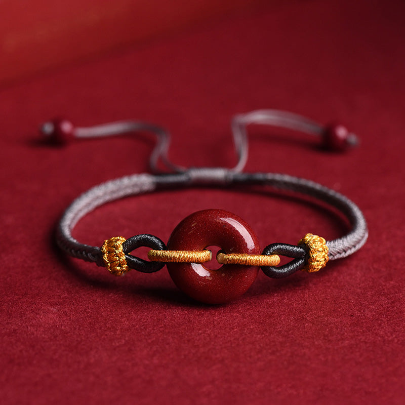 Pulsera de cuerda trenzada con hebilla de paz de cinabrio hecha a mano con Buddha Stones