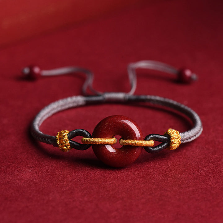 Pulsera de cuerda trenzada con hebilla de paz de cinabrio hecha a mano con Buddha Stones