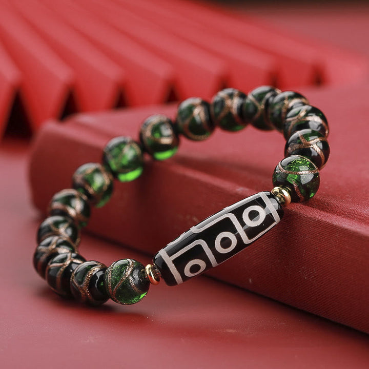 Buddha Stones tibetanas Dzi de nueve ojos, cuentas Dzi de tres ojos, cuentas de vidrio Liuli, pulsera de riqueza