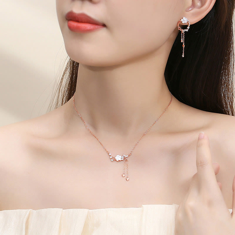 Juego de pendientes con colgante de collar de amor de mariposa y flor de plata de ley 925 con Buddha Stones