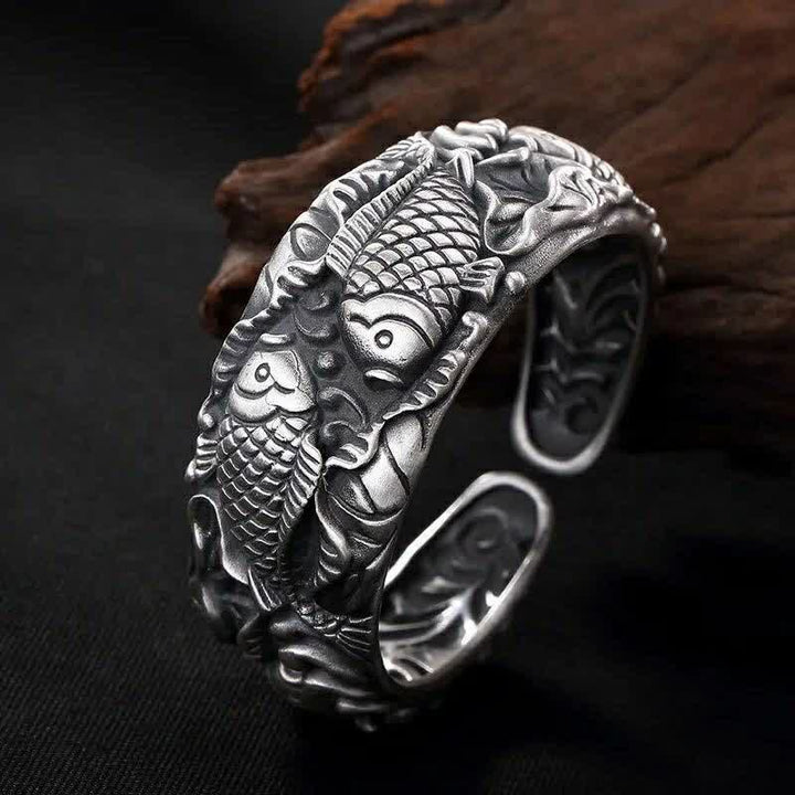 Brazalete de pulsera con Buddha Stones , pez Koi, loto, suerte y riqueza