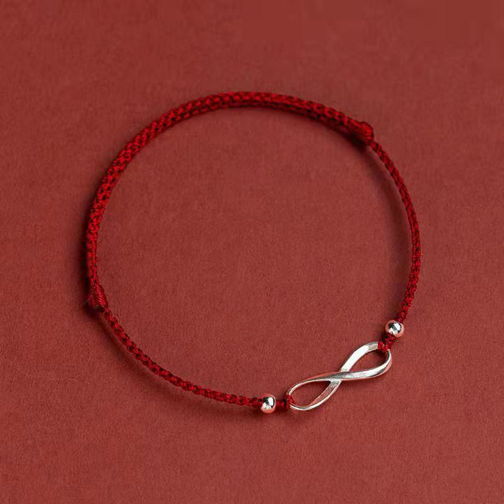 Pulsera tobillera de hilo rojo de la suerte con protección de nudo infinito de plata de ley 925 con Buddha Stones