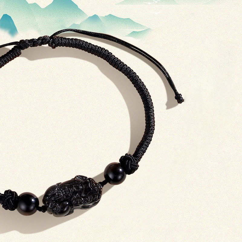 Pulsera trenzada de protección PiXiu de cuarzo fresa obsidiana con brillo de plata Natural hecha a mano con Buddha Stones